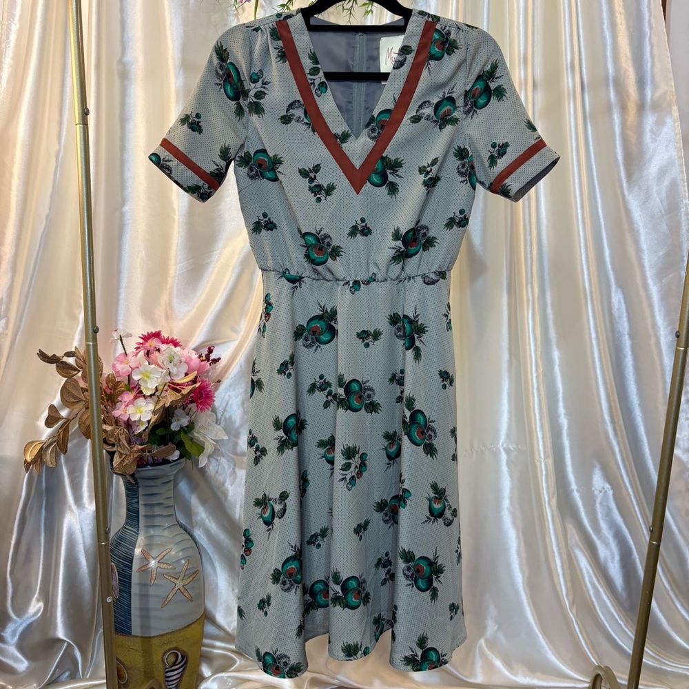 Myrtlewood Olive Print A Line Dress- Small